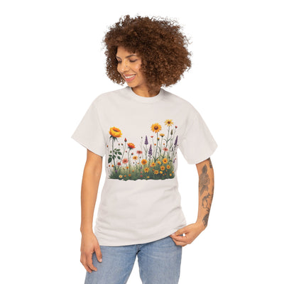 Wildflowers and Yellow Roses, Graphic T-Shirts for Women, Floral Shirt, Womens Short Sleeve, Ladies Graphic Tees #5028TTS