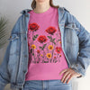 Wildflowers and Red Roses, Graphic T-Shirts for Women, Floral Shirt, Womens Short Sleeve, Ladies Graphic Tees #5034TTS