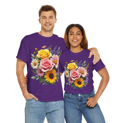 Wildflowers and Pink & Yellow Roses, Graphic T-Shirts for Women, Floral Shirt, Womens Short Sleeve, Ladies Graphic Tees #5145TTS