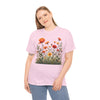Wildflowers and Orange Roses, Graphic T-Shirts for Women, Floral Shirt, Womens Short Sleeve, Ladies Graphic Tees #5045TTS