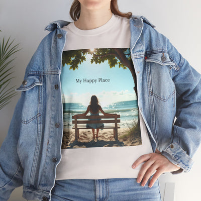 My Happy Place, Woman on Bench, Looking at Waves,Safe Place T-Shirt, Finding My Happy Place Top, Ocean Waves,#5003STS