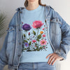 Wildflowers and Pink/Violet Roses, Graphic T-Shirts for Women, Floral Shirt, Womens Short Sleeve, Ladies Graphic Tees #5101TTS