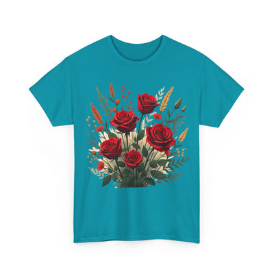 Wildflowers and Red Roses, Graphic T-Shirts for Women, Floral Shirt, Womens Short Sleeve, Ladies Graphic Tees #5129TTS