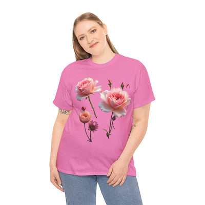 Wildflowers and Pink Roses, Graphic T-Shirts for Women, Floral Shirt, Womens Short Sleeve, Ladies Graphic Tees #5019TTS