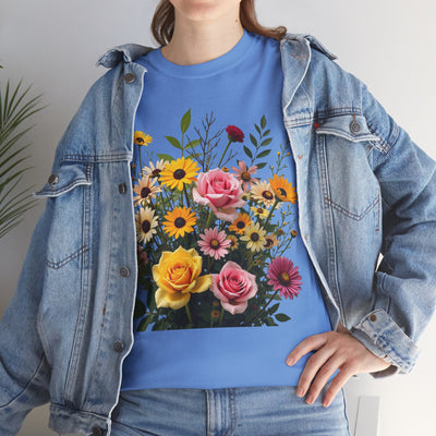 Wildflowers and Pink & Yellow Roses, Graphic T-Shirts for Women, Floral Shirt, Womens Short Sleeve, Ladies Graphic Tees #5150TTS