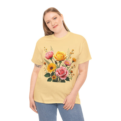 Wildflowers and Pink & Yellow Roses, Graphic T-Shirts for Women, Floral Shirt, Womens Short Sleeve, Ladies Graphic Tees #5146TTS