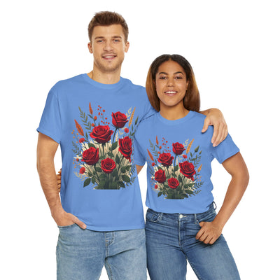 Wildflowers and Red Roses, Graphic T-Shirts for Women, Floral Shirt, Womens Short Sleeve, Ladies Graphic Tees #5129TTS