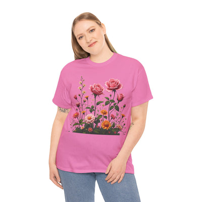 Wildflowers and Pink Roses, Graphic T-Shirts for Women, Floral Shirt, Womens Short Sleeve, Ladies Graphic Tees #5013TTS