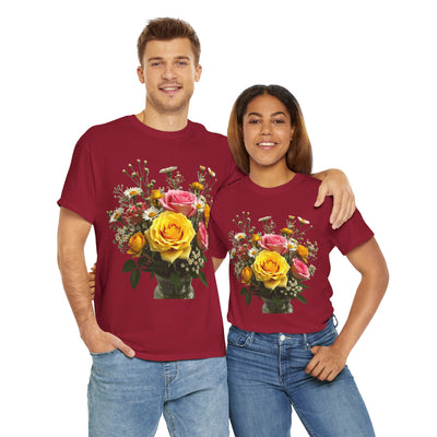 Wildflowers and Pink & Yellow Roses, Graphic T-Shirts for Women, Floral Shirt, Womens Short Sleeve, Ladies Graphic Tees #5143TTS