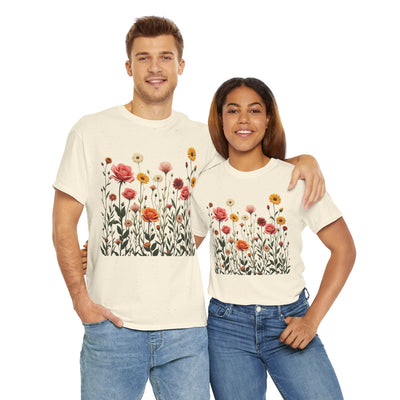 Wildflowers and Pink Roses, Graphic T-Shirts for Women, Floral Shirt, Womens Short Sleeve, Ladies Graphic Tees #5023TTS