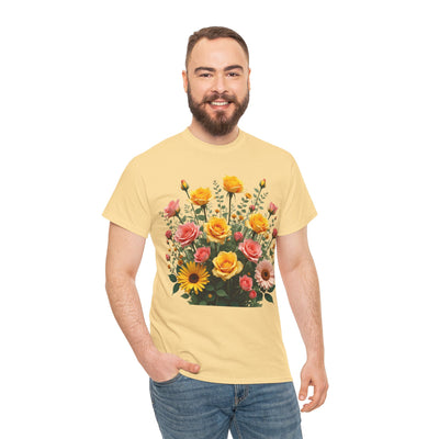 Wildflowers and Pink & Yellow Roses, Graphic T-Shirts for Women, Floral Shirt, Womens Short Sleeve, Ladies Graphic Tees #5141TTS