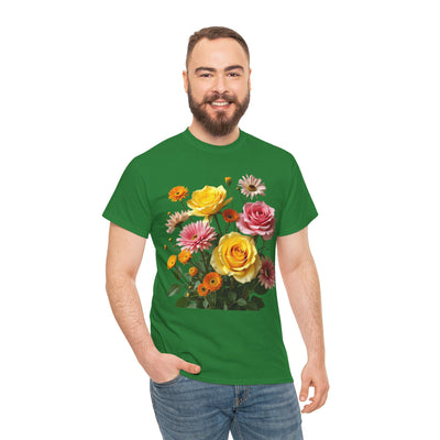 Wildflowers and Pink & Yellow Roses, Graphic T-Shirts for Women, Floral Shirt, Womens Short Sleeve, Ladies Graphic Tees #5148TTS