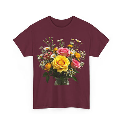 Wildflowers and Pink & Yellow Roses, Graphic T-Shirts for Women, Floral Shirt, Womens Short Sleeve, Ladies Graphic Tees #5143TTS