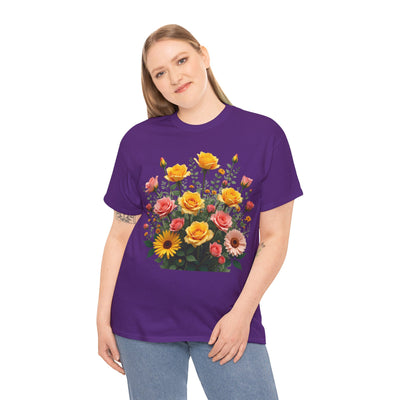 Wildflowers and Pink & Yellow Roses, Graphic T-Shirts for Women, Floral Shirt, Womens Short Sleeve, Ladies Graphic Tees #5141TTS