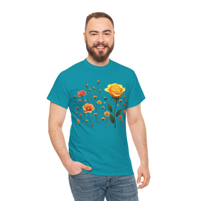 Wildflowers and a Yellow Rose, Graphic T-Shirts for Women, Floral Shirt, Womens Short Sleeve, Ladies Graphic Tees #5010TTS