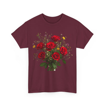 Wildflowers and Red Roses, Graphic T-Shirts for Women, Floral Shirt, Womens Short Sleeve, Ladies Graphic Tees #5131TTS