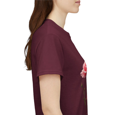 Wildflowers and Pink Roses, Graphic T-Shirts for Women, Floral Shirt, Womens Short Sleeve, Ladies Graphic Tees #5018TTS