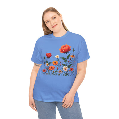 Wildflowers and Orange Roses, Graphic T-Shirts for Women, Floral Shirt, Womens Short Sleeve, Ladies Graphic Tees #5043TTS