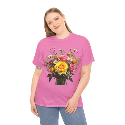 Wildflowers and Pink & Yellow Roses, Graphic T-Shirts for Women, Floral Shirt, Womens Short Sleeve, Ladies Graphic Tees #5143TTS