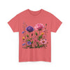 Wildflowers and Pink/Violet Roses, Graphic T-Shirts for Women, Floral Shirt, Womens Short Sleeve, Ladies Graphic Tees #5101TTS