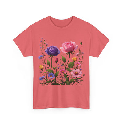 Wildflowers and Pink/Violet Roses, Graphic T-Shirts for Women, Floral Shirt, Womens Short Sleeve, Ladies Graphic Tees #5101TTS