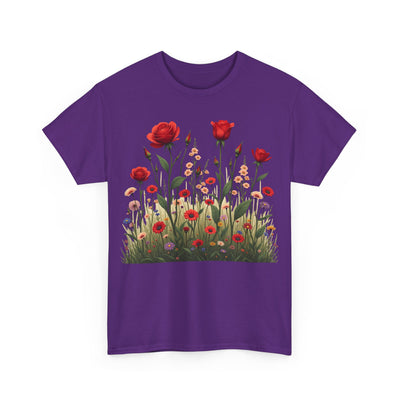 Wildflowers and Red Roses, Graphic T-Shirts for Women, Floral Shirt, Womens Short Sleeve, Ladies Graphic Tees #5032TTS