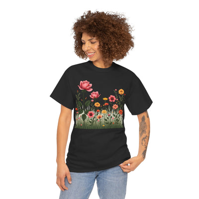 Wildflowers and Pink Roses, Graphic T-Shirts for Women, Floral Shirt, Womens Short Sleeve, Ladies Graphic Tees #5020TTS