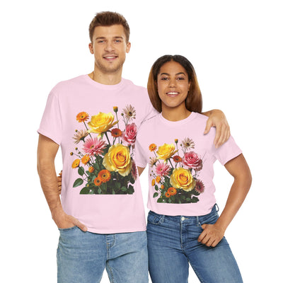 Wildflowers and Pink & Yellow Roses, Graphic T-Shirts for Women, Floral Shirt, Womens Short Sleeve, Ladies Graphic Tees #5148TTS