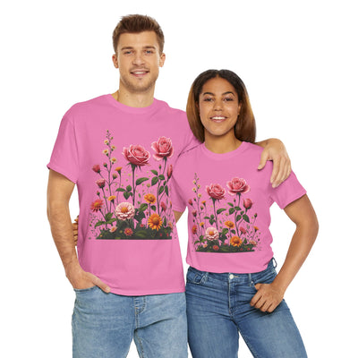 Wildflowers and Pink Roses, Graphic T-Shirts for Women, Floral Shirt, Womens Short Sleeve, Ladies Graphic Tees #5013TTS