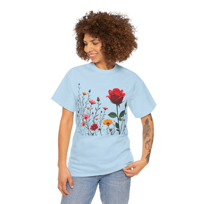 Wildflowers and a Red Rose, Graphic T-Shirts for Women, Floral Shirt, Womens Short Sleeve, Ladies Graphic Tees #5006TTS