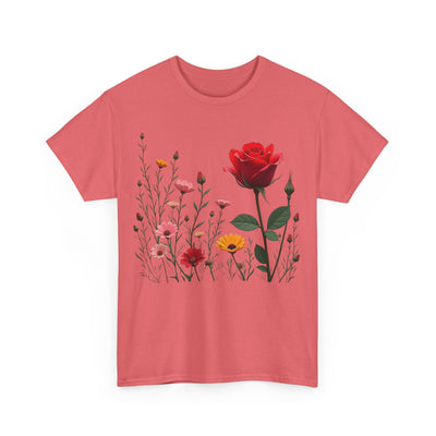 Wildflowers and a Red Rose, Graphic T-Shirts for Women, Floral Shirt, Womens Short Sleeve, Ladies Graphic Tees #5006TTS