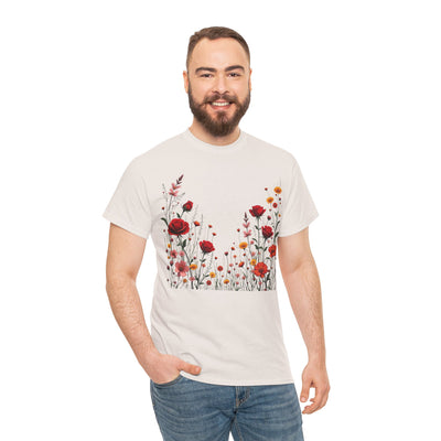 Wildflowers and Red Roses, Graphic T-Shirts for Women, Floral Shirt, Womens Short Sleeve, Ladies Graphic Tees #5033TTS