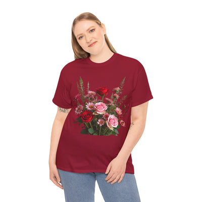 Wildflowers and Red & Pink Roses, Graphic T-Shirts for Women, Floral Shirt, Womens Short Sleeve, Ladies Graphic Tees #5132TTS