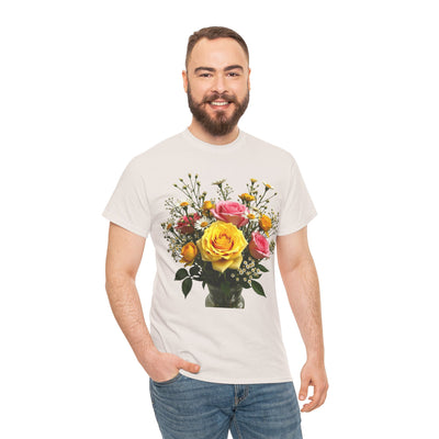 Wildflowers and Pink & Yellow Roses, Graphic T-Shirts for Women, Floral Shirt, Womens Short Sleeve, Ladies Graphic Tees #5143TTS