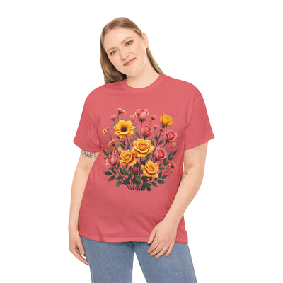 Wildflowers and Pink & Yellow Roses, Graphic T-Shirts for Women, Floral Shirt, Womens Short Sleeve, Ladies Graphic Tees #5139TTS