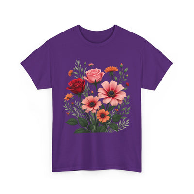Wildflowers and Pink & Red Roses, Graphic T-Shirts for Women, Floral Shirt, Womens Short Sleeve, Ladies Graphic Tees #5133TTS