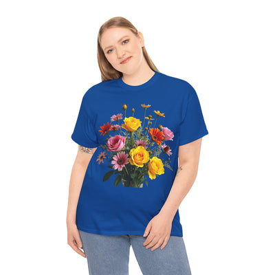 Wildflowers and Pink & Yellow Roses, Graphic T-Shirts for Women, Floral Shirt, Womens Short Sleeve, Ladies Graphic Tees #5138TTS