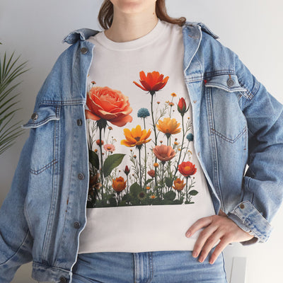 Wildflowers and Orange Roses, Graphic T-Shirts for Women, Floral Shirt, Womens Short Sleeve, Ladies Graphic Tees #5044TTS