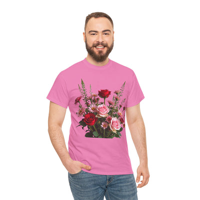 Wildflowers and Red & Pink Roses, Graphic T-Shirts for Women, Floral Shirt, Womens Short Sleeve, Ladies Graphic Tees #5132TTS