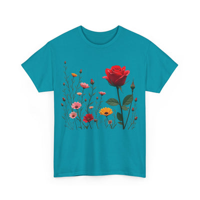 Wildflowers and a Red Rose, Graphic T-Shirts for Women, Floral Shirt, Womens Short Sleeve, Ladies Graphic Tees #5006TTS
