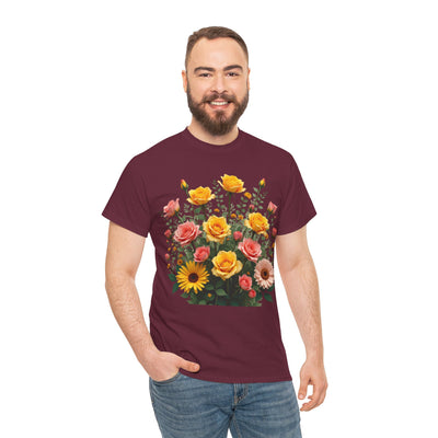 Wildflowers and Pink & Yellow Roses, Graphic T-Shirts for Women, Floral Shirt, Womens Short Sleeve, Ladies Graphic Tees #5141TTS