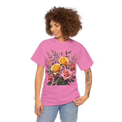 Wildflowers and Pink & Yellow Roses, Graphic T-Shirts for Women, Floral Shirt, Womens Short Sleeve, Ladies Graphic Tees #5149TTS