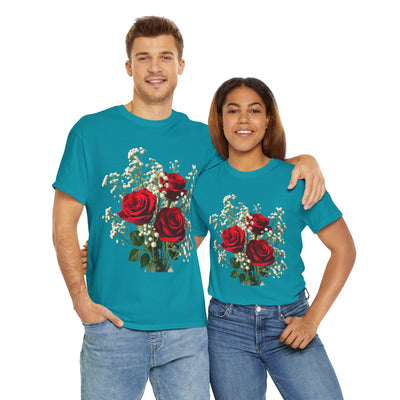Wildflowers and Red Roses, Graphic T-Shirts for Women, Floral Shirt, Womens Short Sleeve, Ladies Graphic Tees #5127TTS