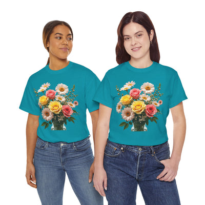 Wildflowers and Pink & Yellow Roses, Graphic T-Shirts for Women, Floral Shirt, Womens Short Sleeve, Ladies Graphic Tees #5136TTS