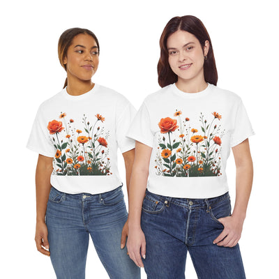 Wildflowers and Orange Roses, Graphic T-Shirts for Women, Floral Shirt, Womens Short Sleeve, Ladies Graphic Tees #5046TTS