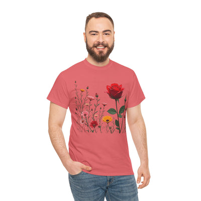 Wildflowers and a Red Rose, Graphic T-Shirts for Women, Floral Shirt, Womens Short Sleeve, Ladies Graphic Tees #5006TTS
