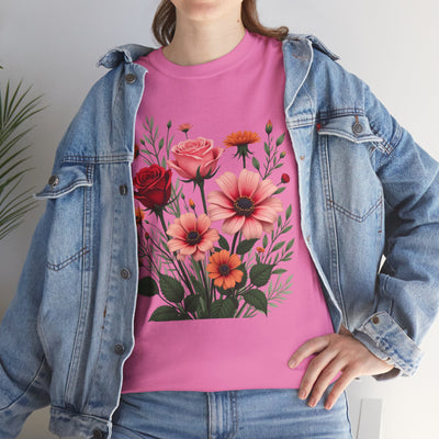 Wildflowers and Pink & Red Roses, Graphic T-Shirts for Women, Floral Shirt, Womens Short Sleeve, Ladies Graphic Tees #5133TTS