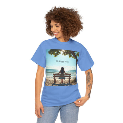 My Happy Place, Woman on Bench, Looking at Waves,Safe Place T-Shirt, Finding My Happy Place Top, Ocean Waves,#5003STS