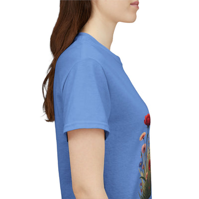 Wildflowers and Red Roses, Graphic T-Shirts for Women, Floral Shirt, Womens Short Sleeve, Ladies Graphic Tees #5032TTS