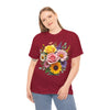 Wildflowers and Pink & Yellow Roses, Graphic T-Shirts for Women, Floral Shirt, Womens Short Sleeve, Ladies Graphic Tees #5145TTS
